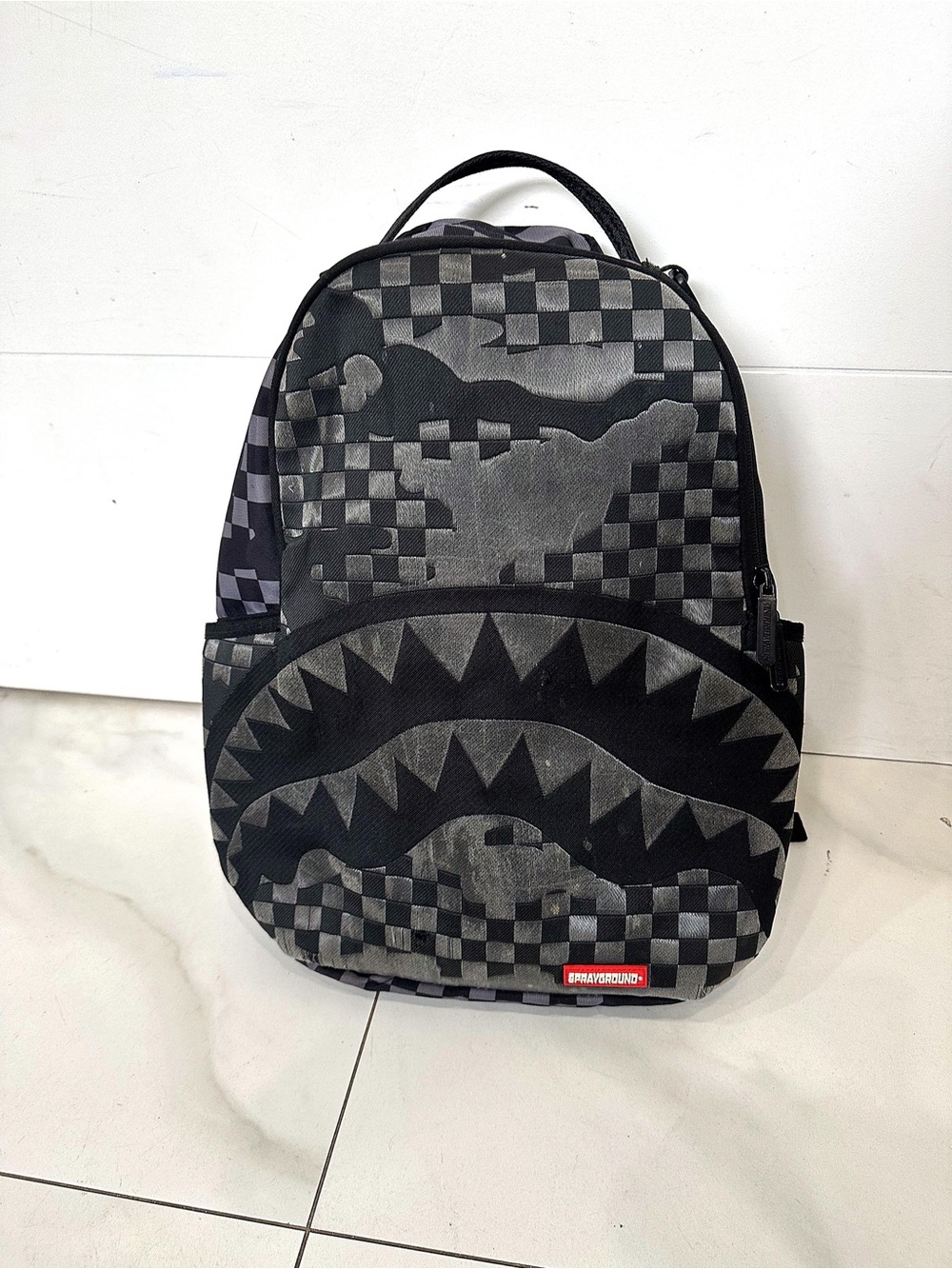 Sprayground Black & Gray Shark Checkered Backpack